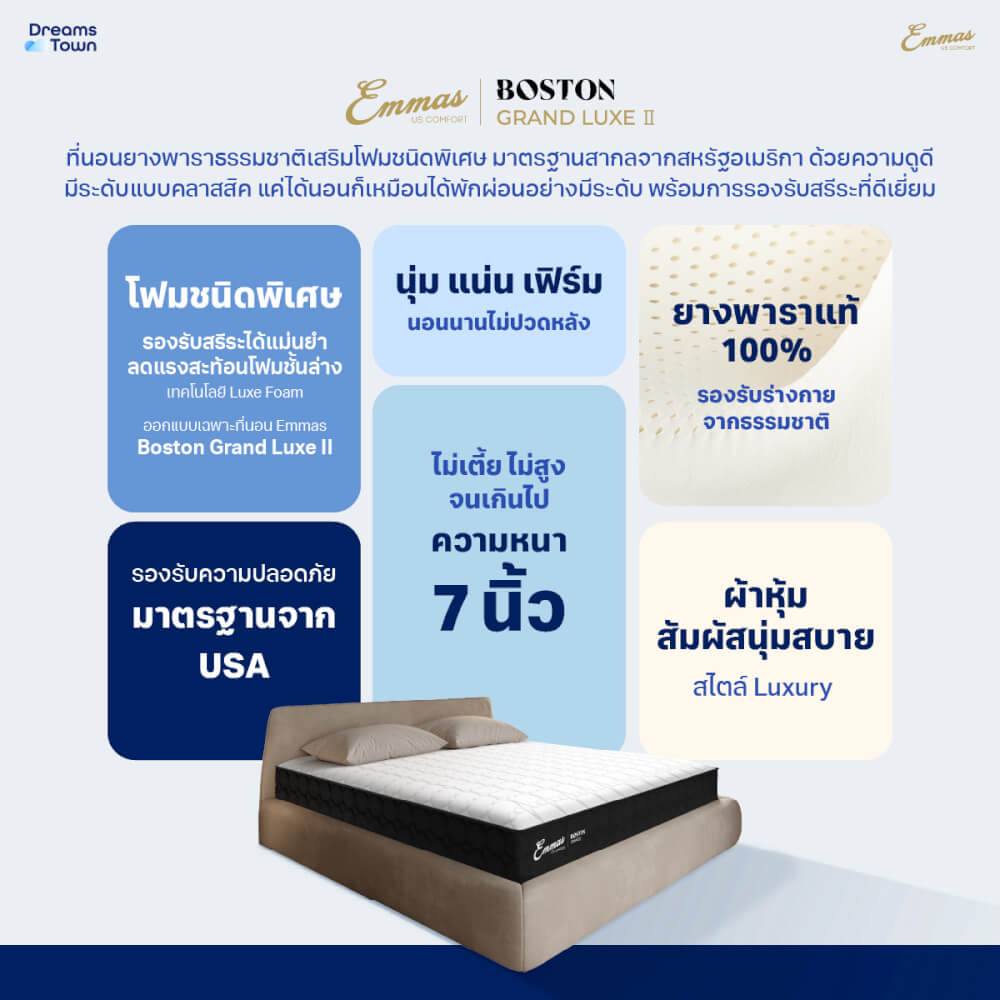ที่นอนยางพาราแท้ แน่น เฟิร์ม 3.5 ฟุต EMMAS BOSTON GRAND LUXE II_6